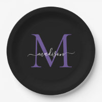 Schwarzes Lila Violet Monogram Modernes, elegantes