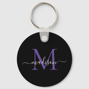 Schwarzes Lila Violet Monogramm Name Elegantes Skr Schlüsselanhänger