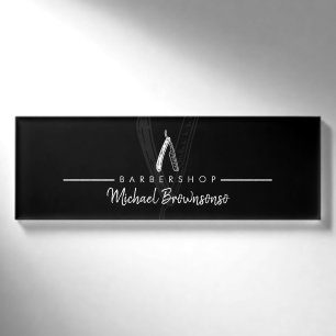 schwarzes Logo einfache Haarschneidemaschine Frise Namenschild