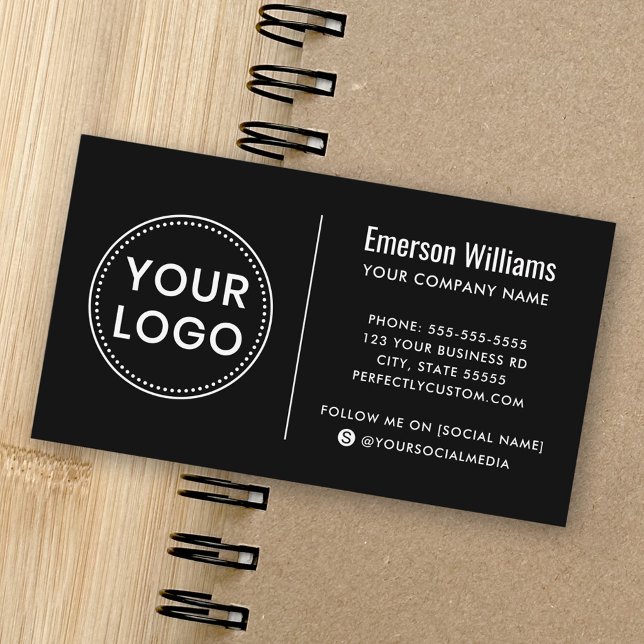 Schwarzes Logo modern beruflich Visitenkarte (Black custom logo modern minimalist professional business card)