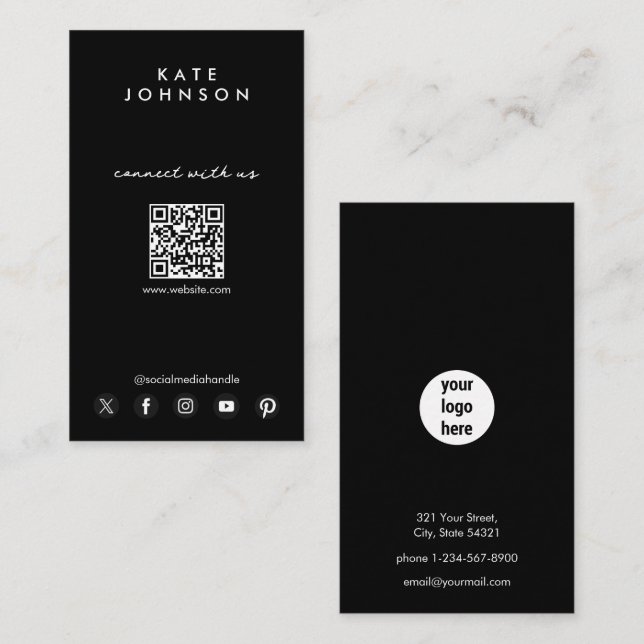 Schwarzes Logo Moderne Social Media verbinden mit  Visitenkarte (Vorne/Hinten)