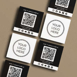 Schwarzes Logo QR-Code Benutzerdefinierte soziale Quadratische Visitenkarte