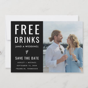 Schwarzes lustiges kostenloses Getränke-Foto-QR-Co Save The Date