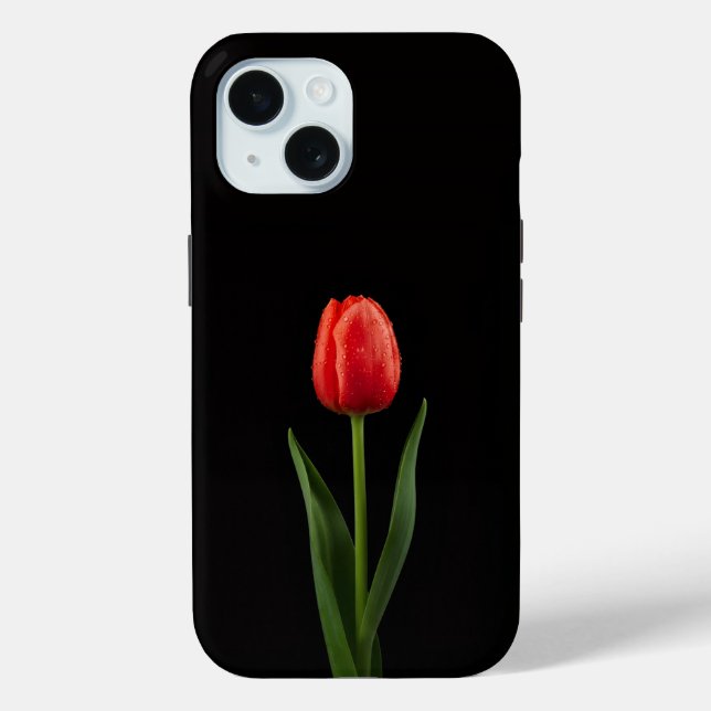 Schwarzes Luxus-iPhone 15-Case mit Rubinroter Tulp Case-Mate iPhone Hülle (Rückseite)