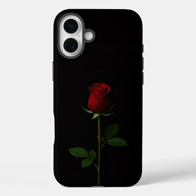 Schwarzes Luxus-iPhone 16 Plus, Samtrote Rose iPhone 16 Plus Hülle (Rückseite)