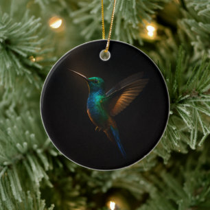 Schwarzes Luxus-Ornament mit fliegendem Kolibri Keramik Ornament