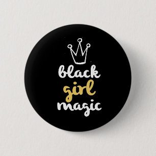 Schwarzes Mädchen-magisches Kronen-Knopf-Schwarze Button