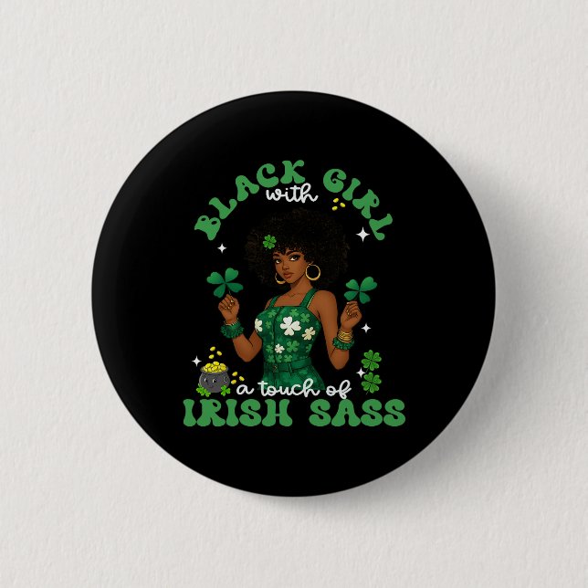 Schwarzes Mädchen mit irischem S St. Patrick's Day Button (Vorderseite)