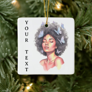 Schwarzes Mädchen Pastell Minimalistische Butterfl Keramikornament