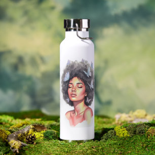 Schwarzes Mädchen Pastell Minimalistische Butterfl Trinkflasche