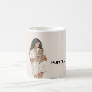 Schwarzes Mädchen schwarze Katze Purrrr Halloween Kaffeetasse