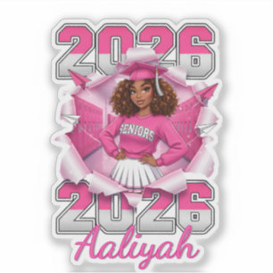 Schwarzes Mädchen Senior 2026 Rosa Silber Aufkleber
