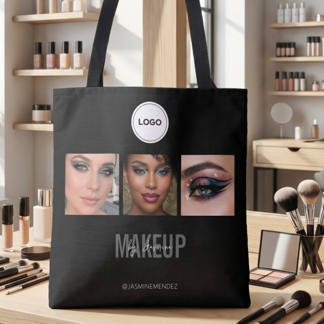 Schwarzes Makeup-Studio-Foto-Collage-Logo elegant Tasche (Von Creator hochgeladen)