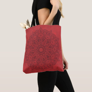Schwarzes Mandala auf rotem Flecken Hintergrund Tasche