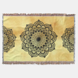Schwarzes Mandala auf weichem goldfarbenem Hinterg Decke