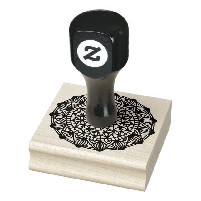 Schwarzes Mandala-Emblem rund Gummistempel (Stempel)