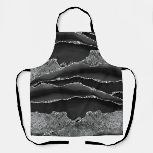 SCHWARZES MARBLE AGATE SILVER GLITZER GLAM SCHÜRZE