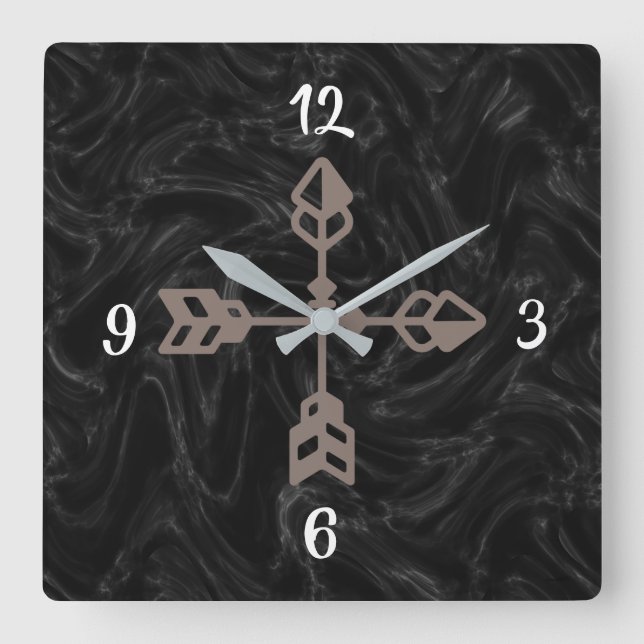 Schwarzes Marmor, braune Arrow Square Uhr (Vorderseite)