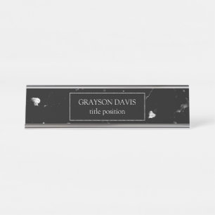 Schwarzes Marmor Gray Grain Schreibtischnamensplakette