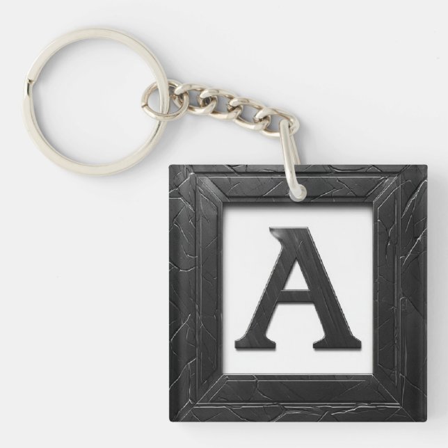 🖤 Schwarzes Marmor-Letter A Initial Design 🖤 Schlüsselanhänger (Vorderseite)