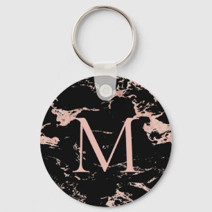 Schwarzes Marmor-Roségold-Folien-Monogramm Schlüsselanhänger