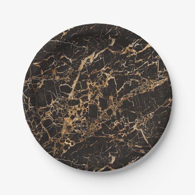 Schwarzes Marmorgold Veins Pappteller (Vorderseite)