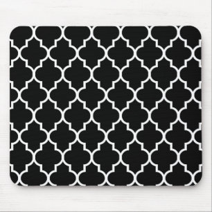 Schwarzes Marokkaner Quatrefoil Muster Mousepad