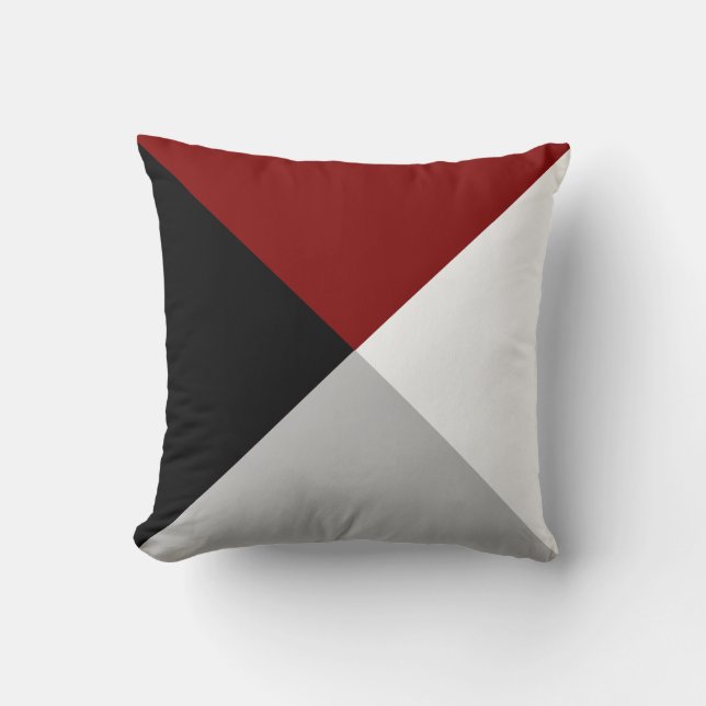 Schwarzes Maroon, grau und weiß, Abstrakt geometri Kissen (Vorderseite)