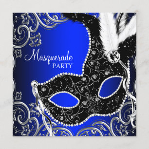 Schwarzes Masken-königliches Blau-Maskerade-Party Einladung