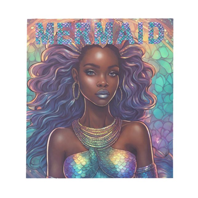 Schwarzes Mermaid Notepad Notizblock (Vorderseite)