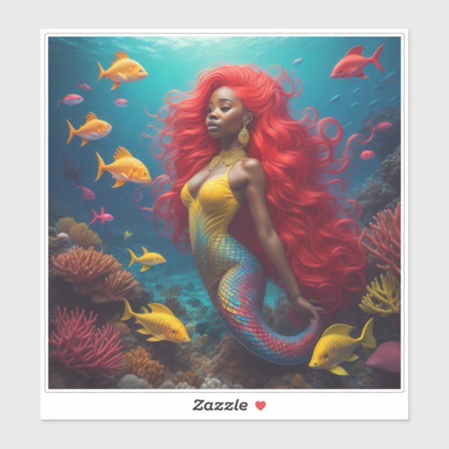 Schwarzes Mermaid Orange Haar Aufkleber (Blatt)