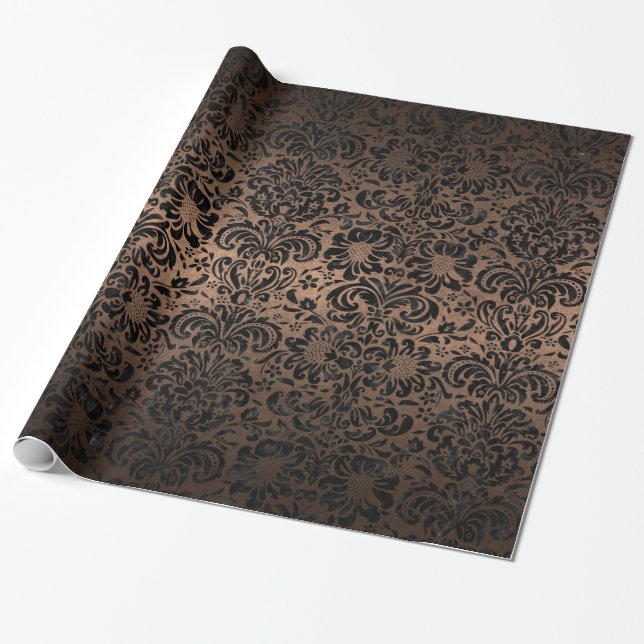 SCHWARZES METALL DES MARMOR-DAMASK2 U. DER BRONZE GESCHENKPAPIER (Ungerollt)