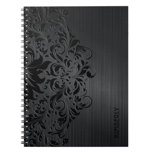 Schwarzes Metall gebürstetes Aluminium und Blumenl Notizblock (Vorderseite)