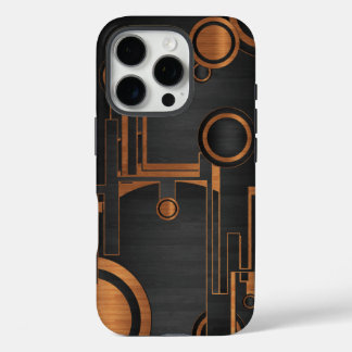 schwarzes Metall mit Holzkreisen iPhone 16 Pro Hülle