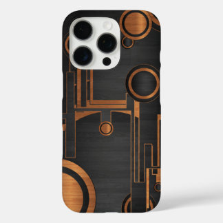 schwarzes Metall mit Holzkreisen iPhone 16 Pro Hülle