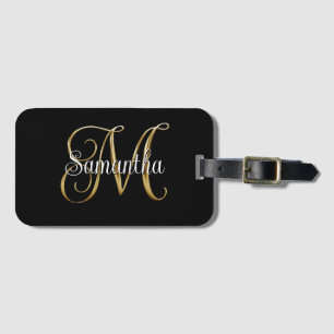 Schwarzes Metallic Lockiges Signatur M Monogramm Gepäckanhänger