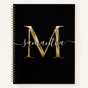 Schwarzes Metallik Girly Signature M Monogramm Notizbuch