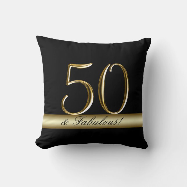 Schwarzes metallisches Gold50. Geburtstag Kissen (Vorderseite)