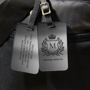 Schwarzes metallisches königliches Wappen-Emblem M Gepäckanhänger