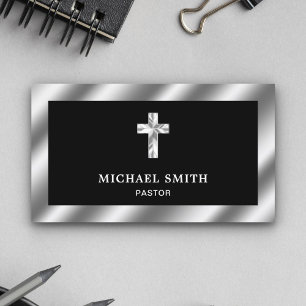 Schwarzes Metallisches Stahl Jesus Christus Kreuz Visitenkarte