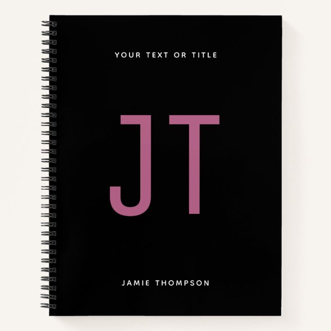 Schwarzes Minimalistisches Einfaches Modernes Mono Notizbuch (Vorderseite)