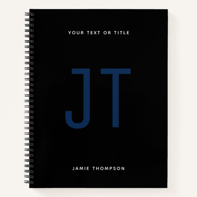 Schwarzes Minimalistisches Einfaches Modernes Mono Notizbuch (Vorderseite)