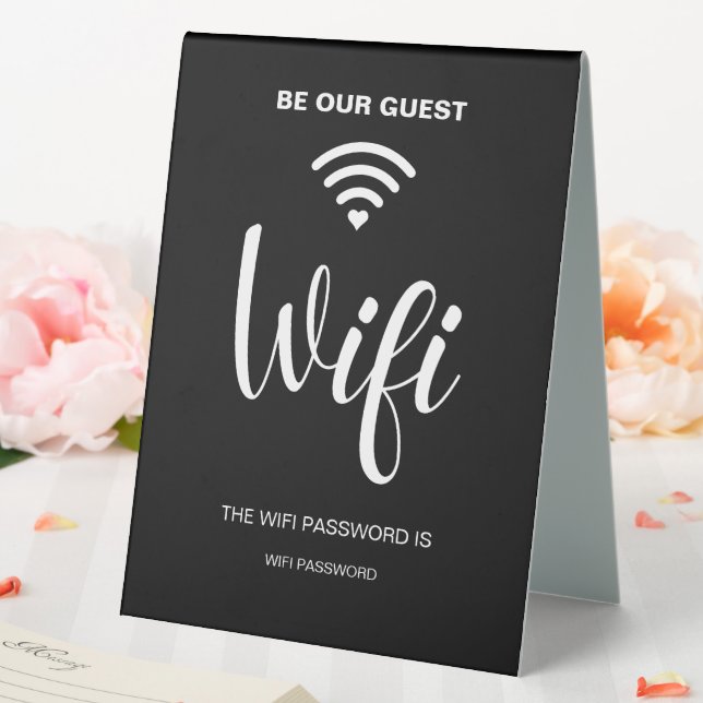 Schwarzes Minimalistisches einfaches Wifi-Kennwort Tischaufsteller (In Situ (Hochzeit))