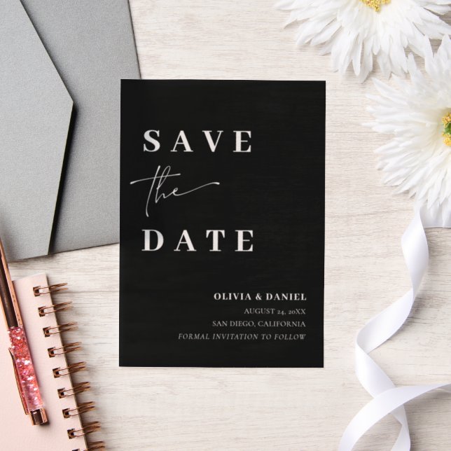 Schwarzes Minimalistisches elegantes Foto Save the (Hochzeit)