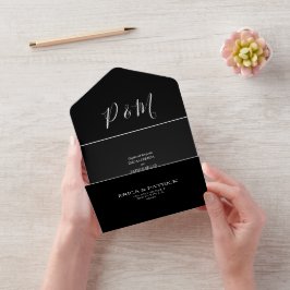 Schwarzes Minimalistisches Elegantes Skript All In One Einladung