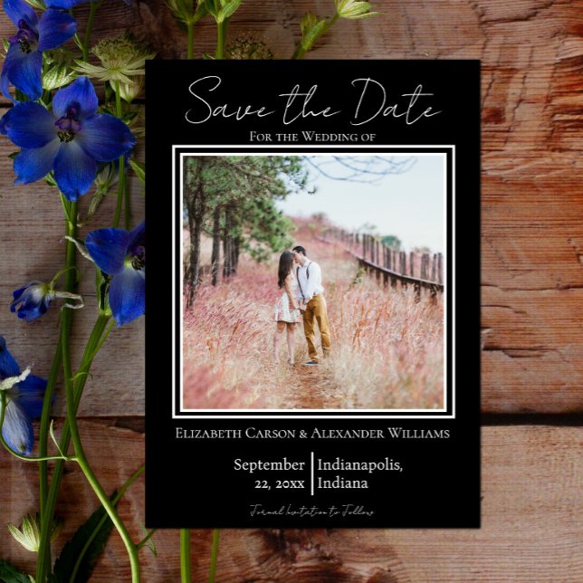 Schwarzes Minimalistisches Foto Save the Date (Black Minimalist Photo Save the Date)