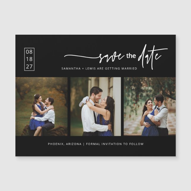 Schwarzes Minimalistisches Foto Save the Date Magn Magnetkarte (Vorderseite)