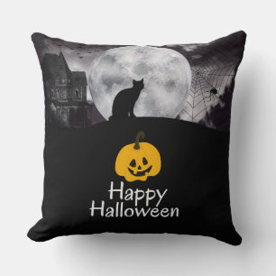 Schwarzes Minimalistisches Glück Halloween Kissen