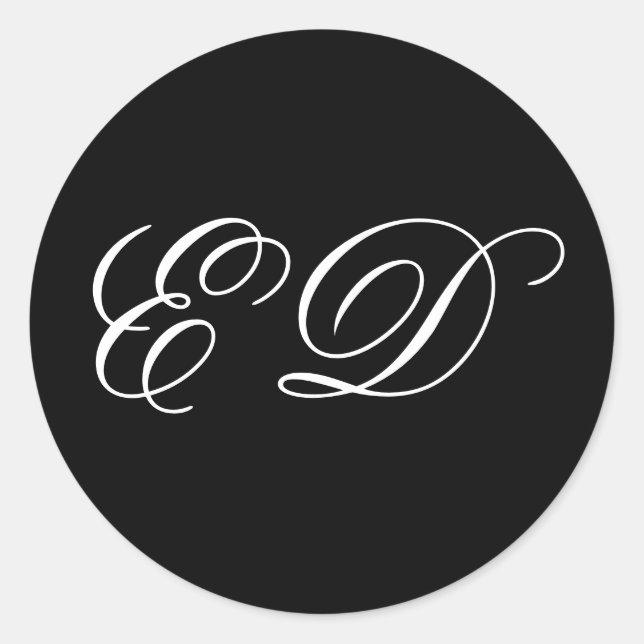 Schwarzes Minimalistisches Klassikkkalligraphische Runder Aufkleber (Vorderseite)