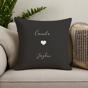 Schwarzes minimalistisches modernes Herz Hochzeit  Kissen